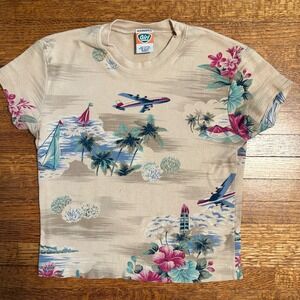 Vintage Weavers Girl T-Shirt Small Made USA Airplane Tropical Hawaii 80s 90s Tee